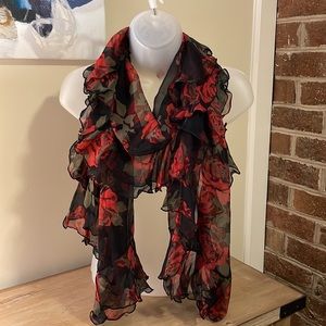 Floral Scarf / Wrap with Ruffled Edge